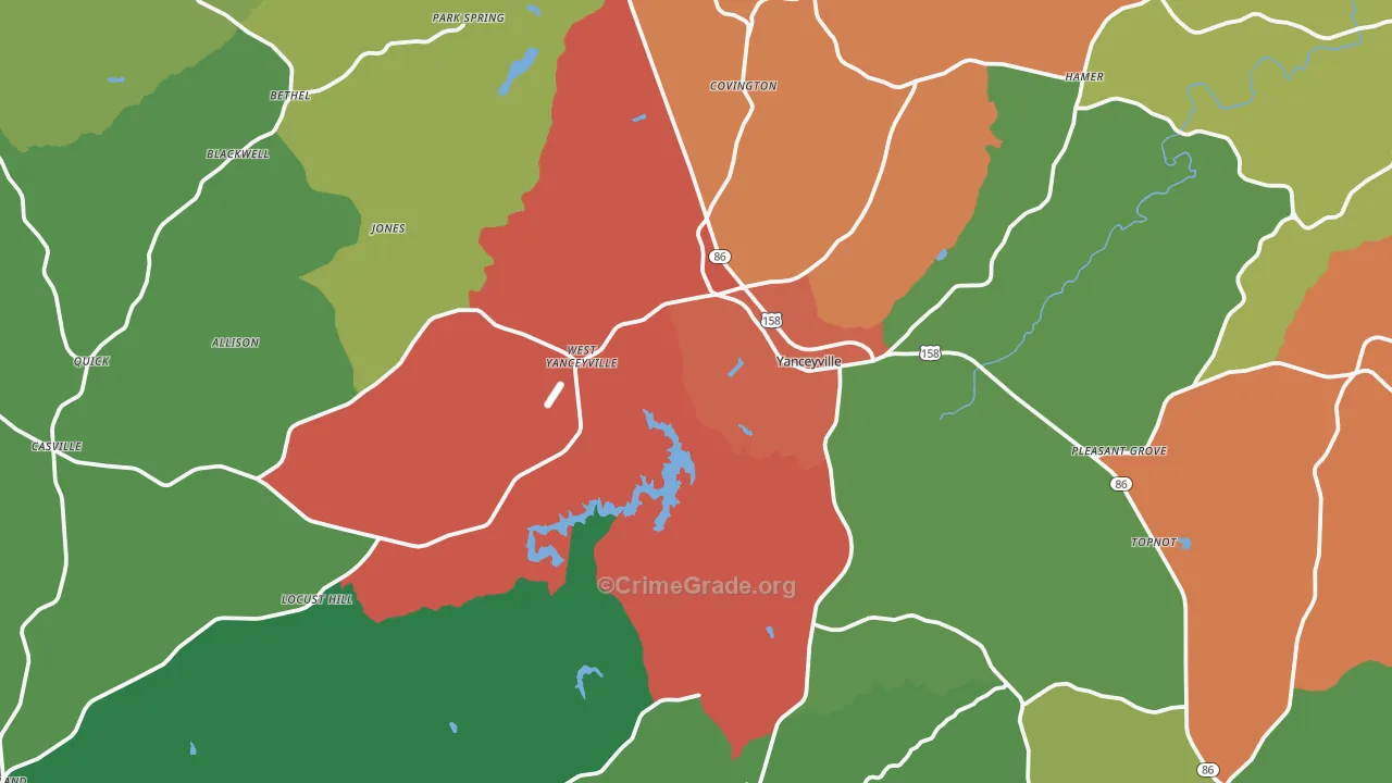 Caswell County, NC Map of Theft Rates