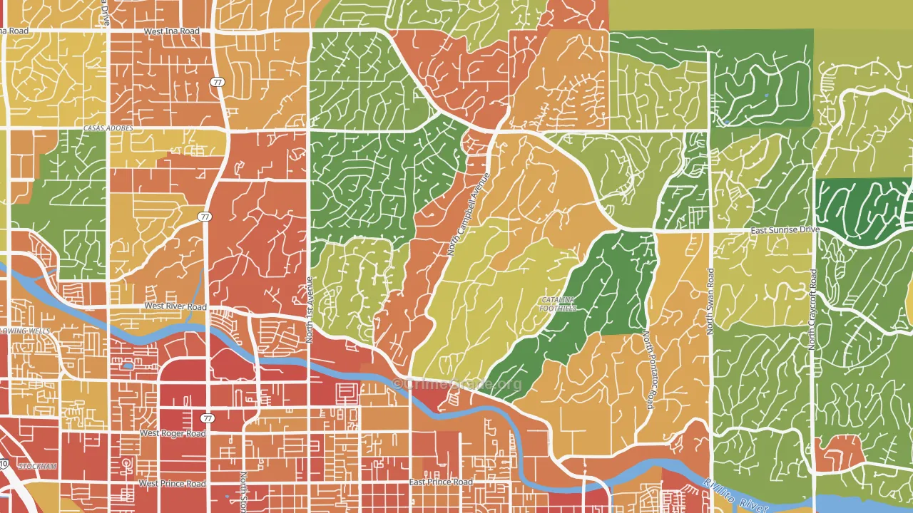 Catalina Foothills Estates, Catalina Foothills, AZ Map of Theft Rates