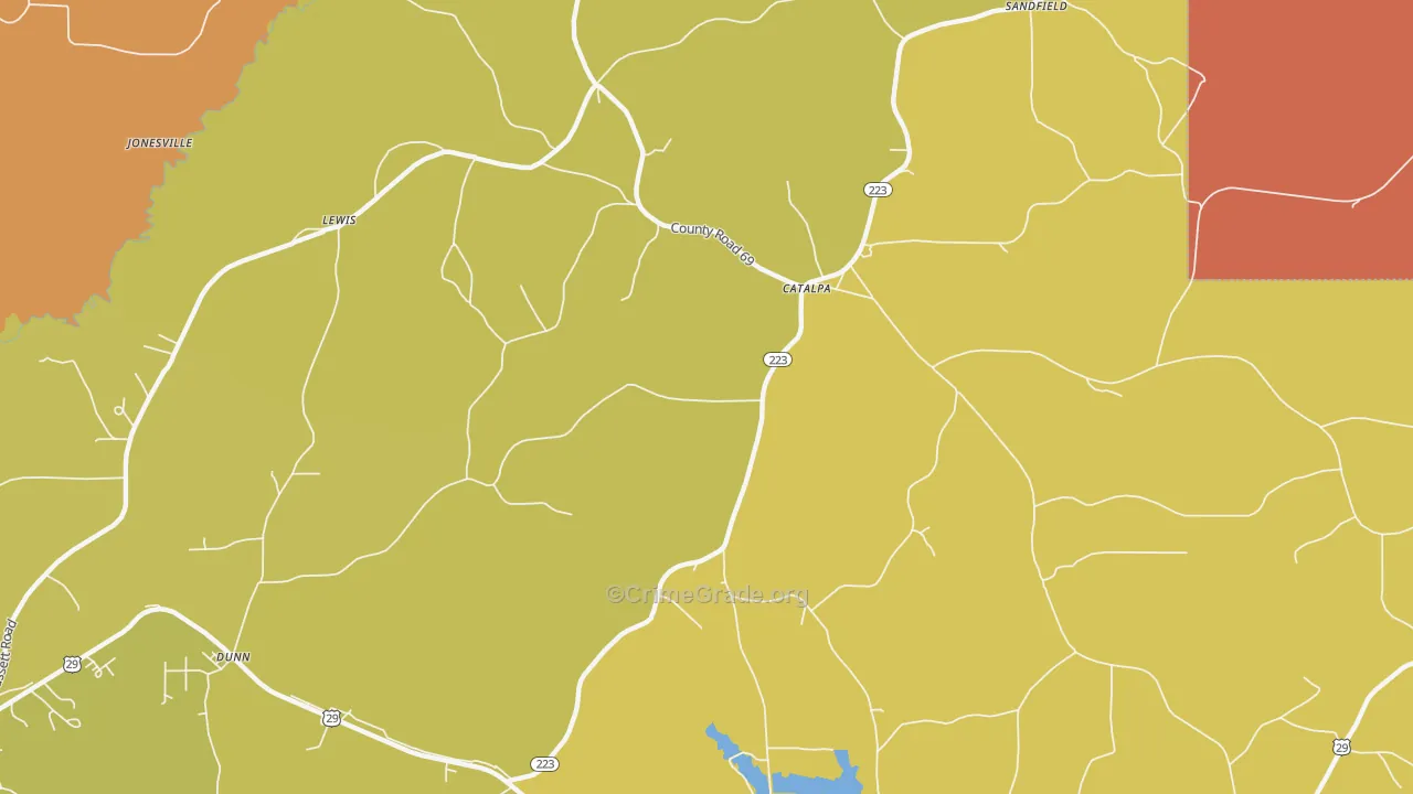 Catalpa, AL Map of Theft Rates