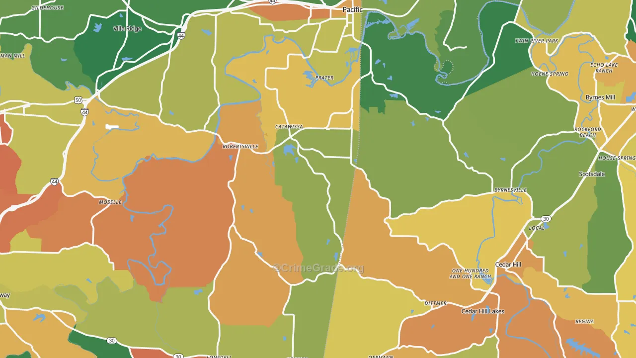 Catawissa, MO Map of Theft Rates