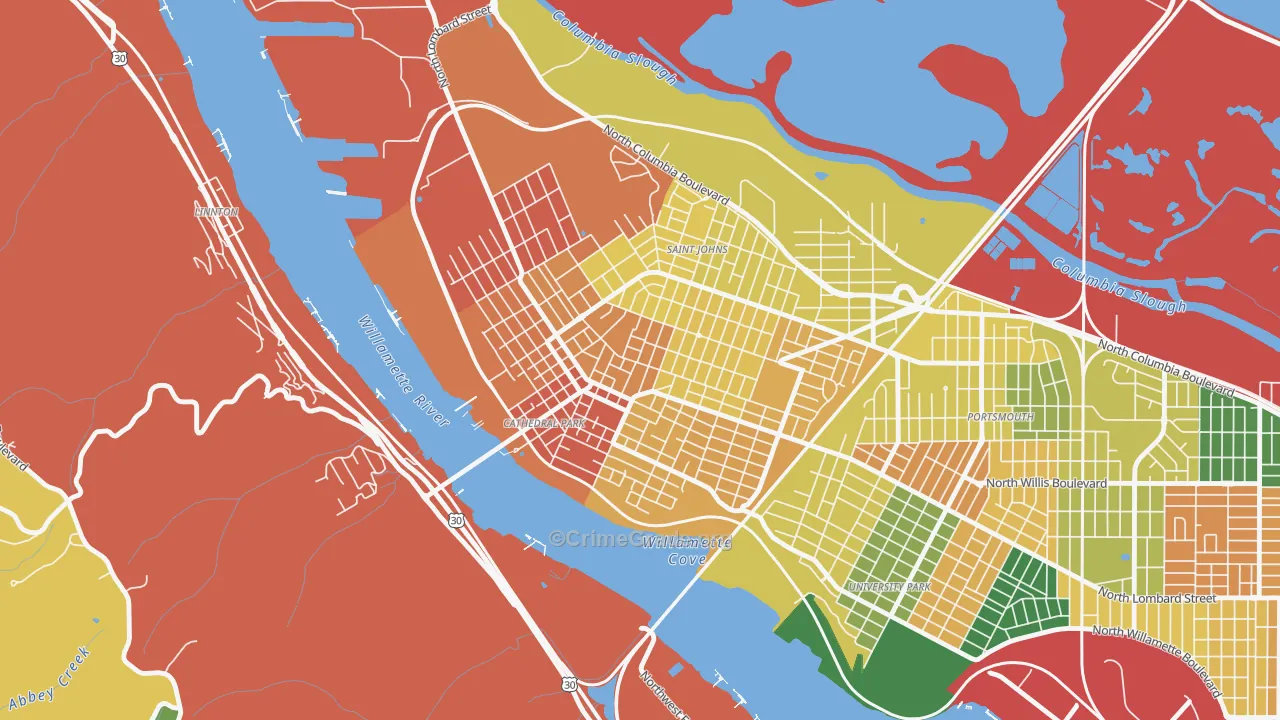 Cathedral Park, Portland, OR Map of Theft Rates