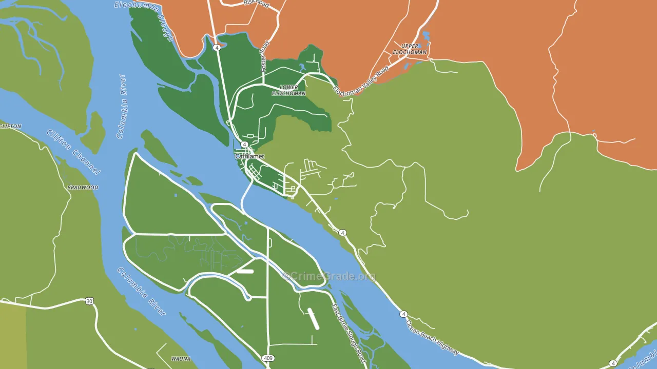 Cathlamet, WA Map of Theft Rates