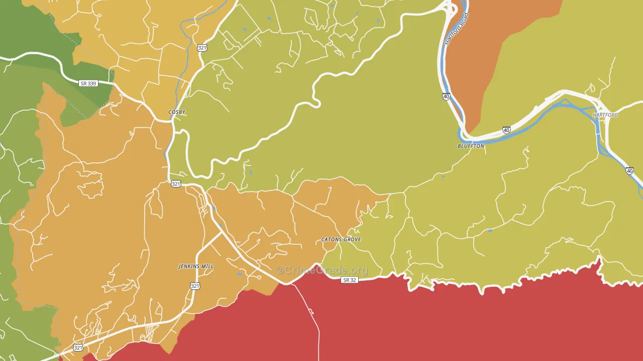 Catons Grove, TN Map of Theft Rates