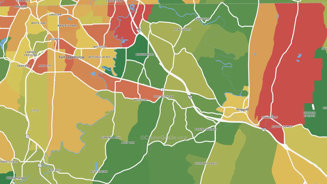 Catoosa County, GA Map of Theft Rates