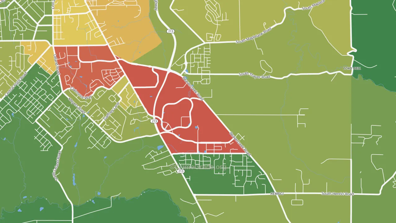 Caufield, Oregon City, OR Map of Theft Rates