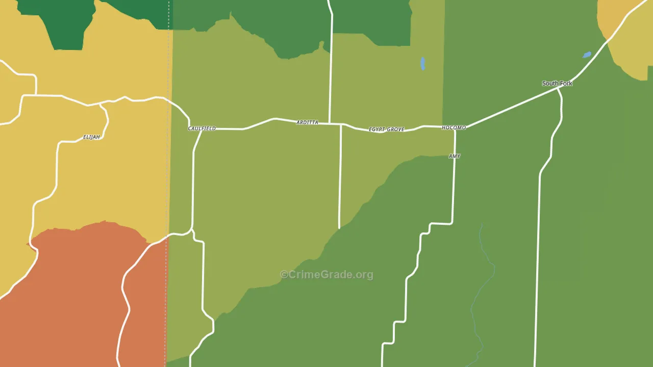 Caulfield, MO Map of Theft Rates