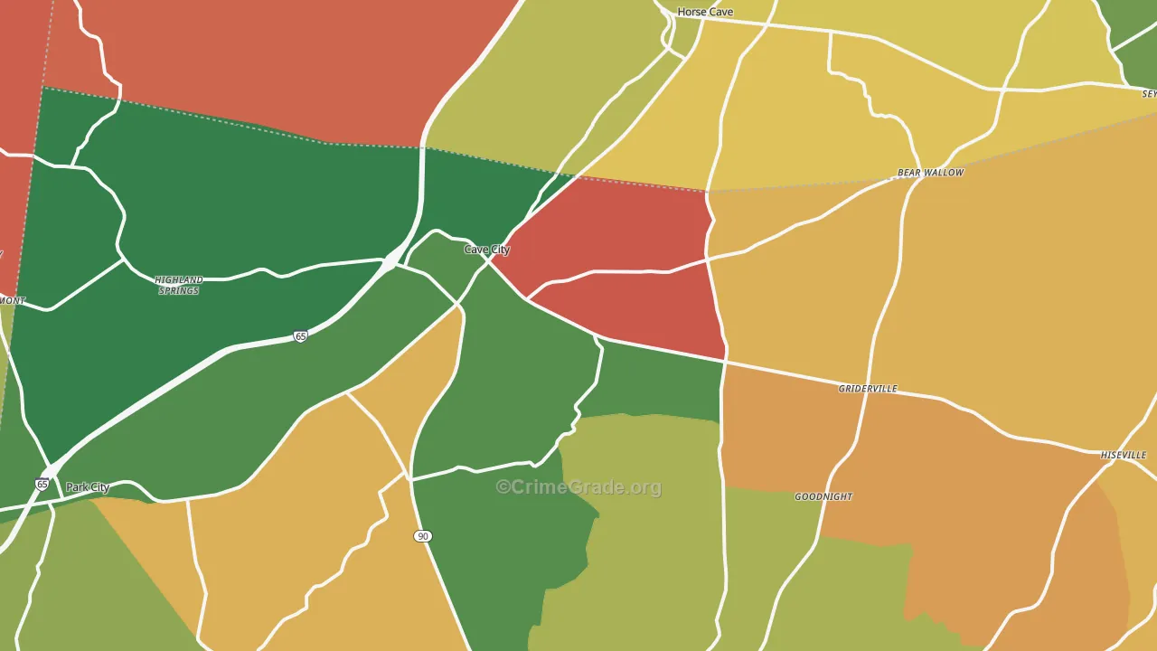 Cave City, KY Map of Theft Rates