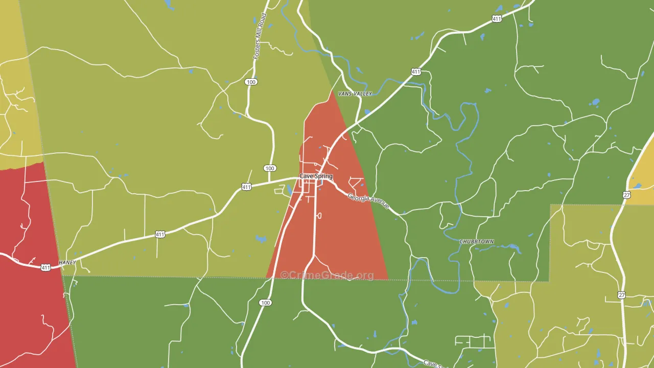 Cave Spring, GA Map of Theft Rates