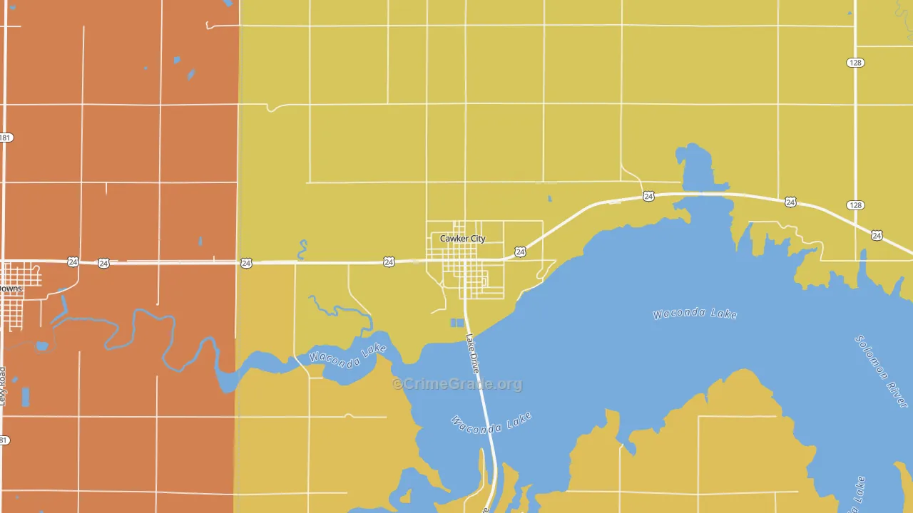 Cawker City, KS Map of Theft Rates
