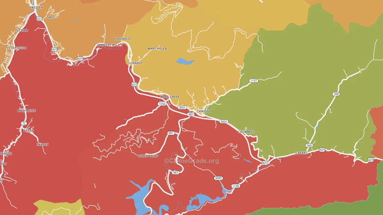 Cawood, KY Map of Theft Rates