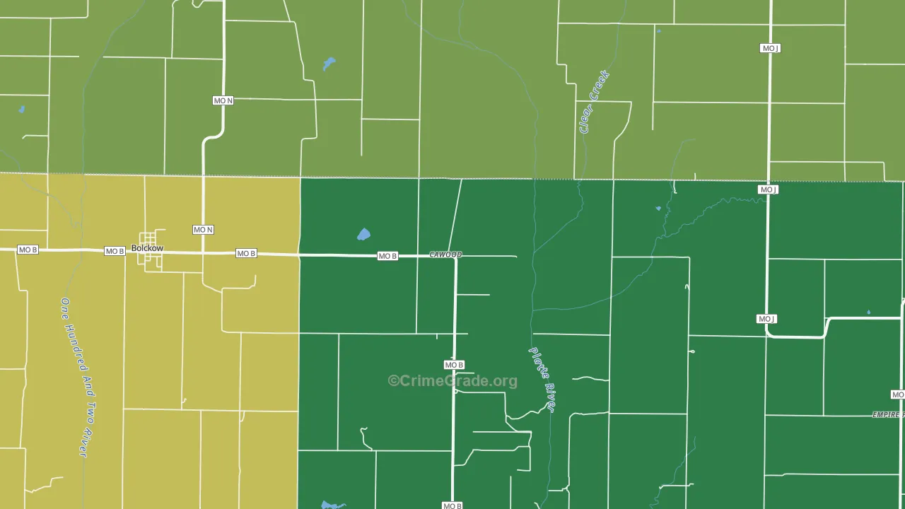 Cawood, MO Map of Theft Rates
