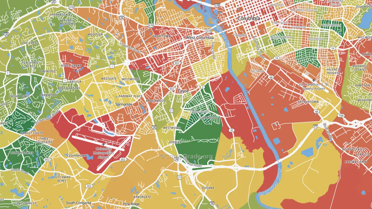 Cayce, SC Map of Theft Rates