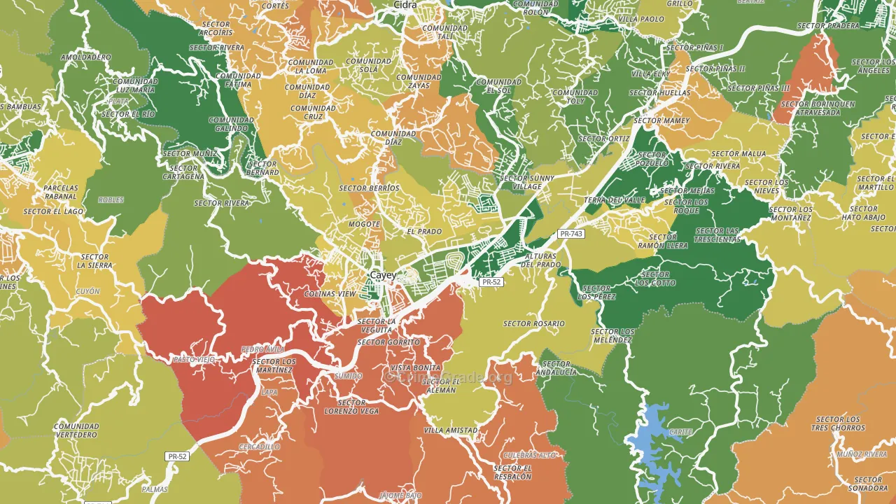 Cayey Municipio, PR Map of Theft Rates