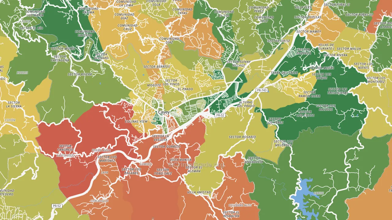 Cayey, PR Map of Theft Rates