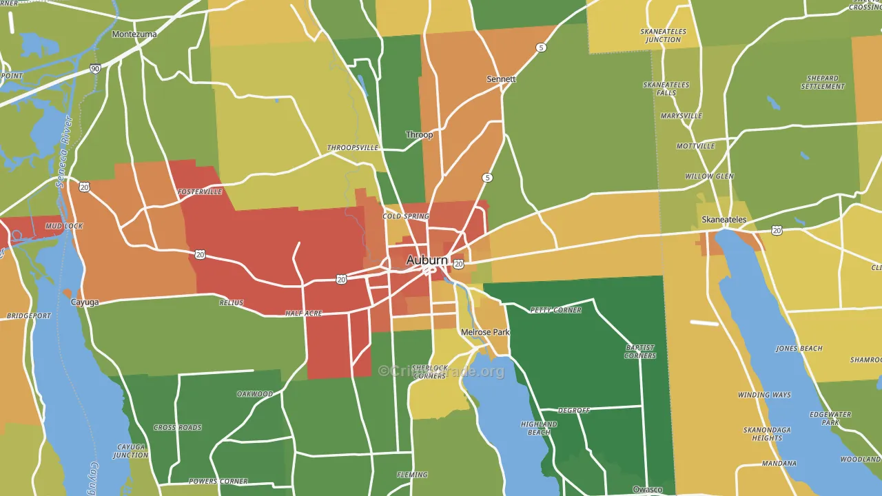 Cayuga County, NY Map of Theft Rates