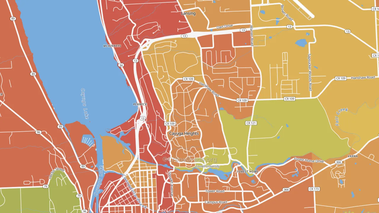 Cayuga Heights, NY Map of Theft Rates
