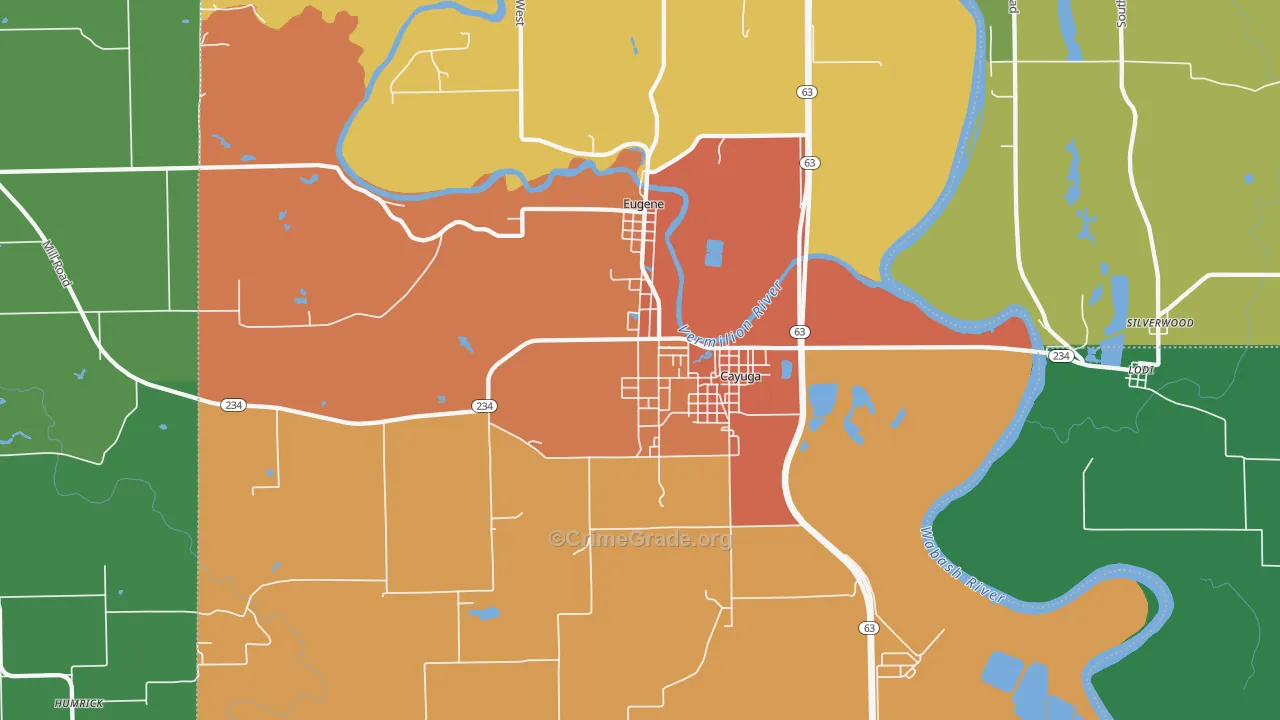 Cayuga, IN Map of Theft Rates