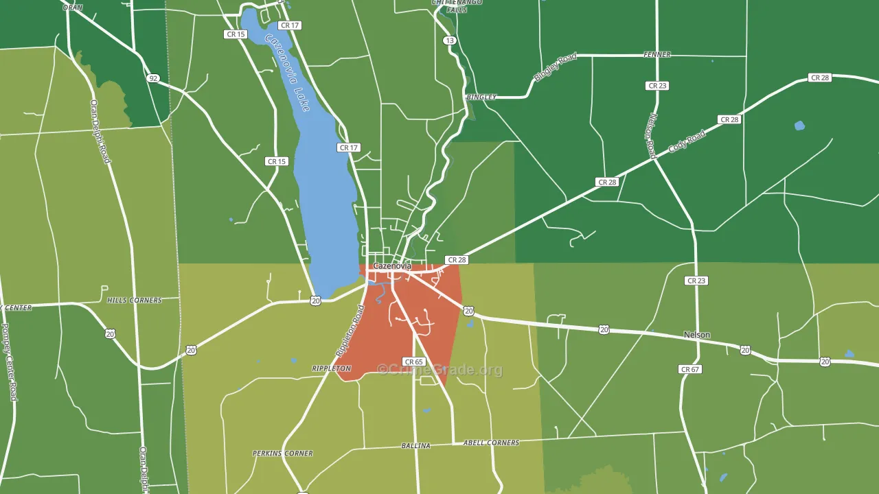 Cazenovia, NY Map of Theft Rates