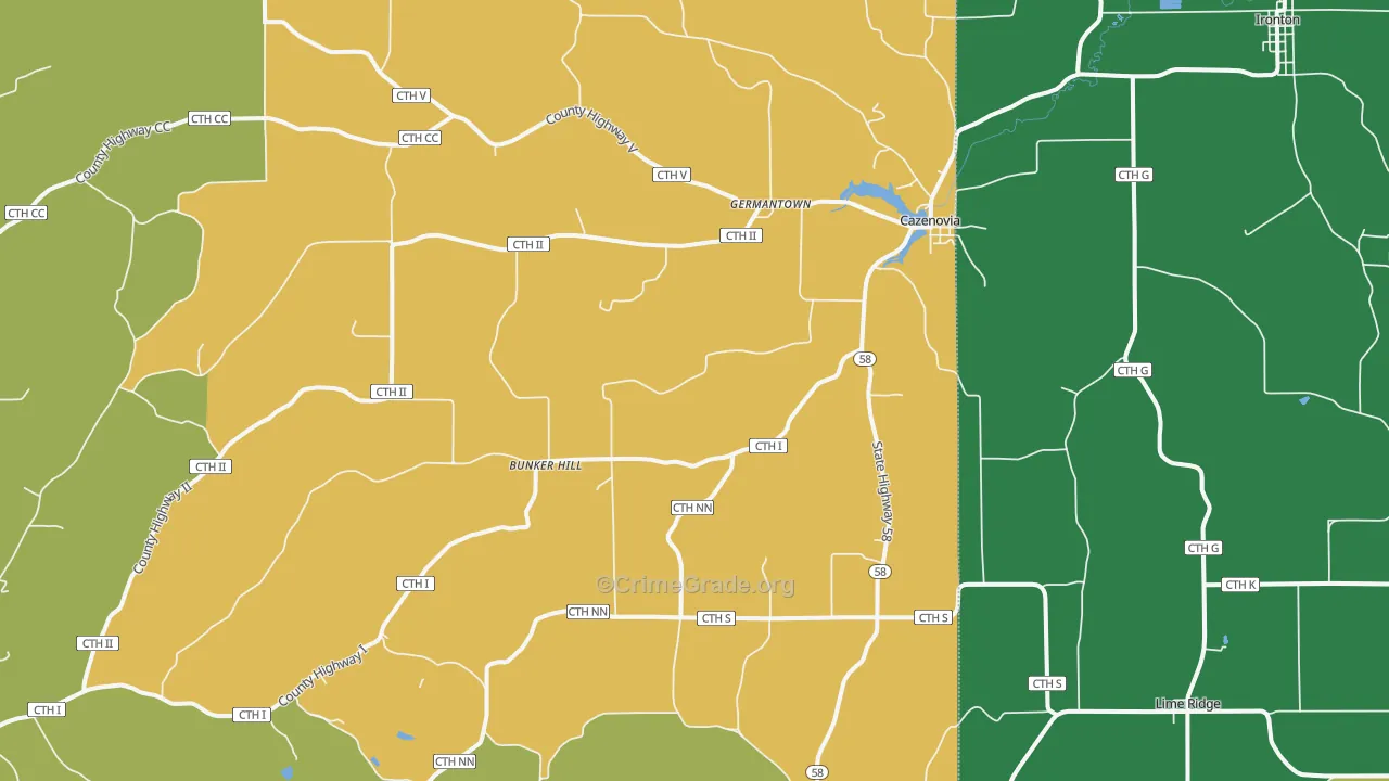 Cazenovia, WI Map of Theft Rates