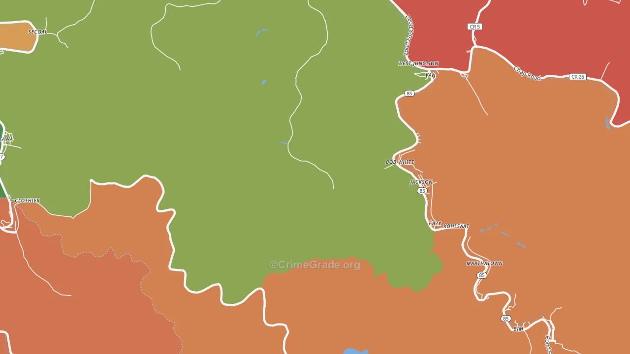 Cazy, WV Map of Theft Rates