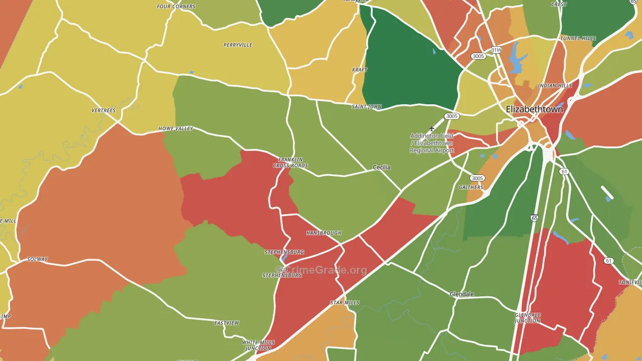 Cecilia, KY Map of Theft Rates