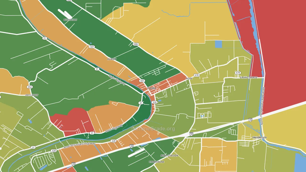 Cecilia, LA Map of Theft Rates