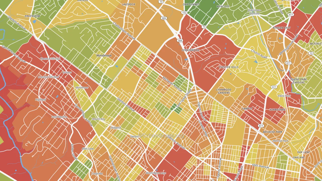 Cedar Brook, Philadelphia, PA Map of Theft Rates