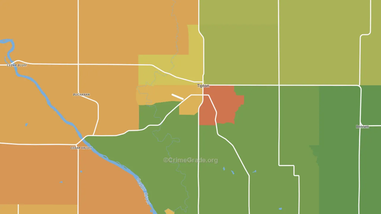 Cedar County, IA Map of Theft Rates