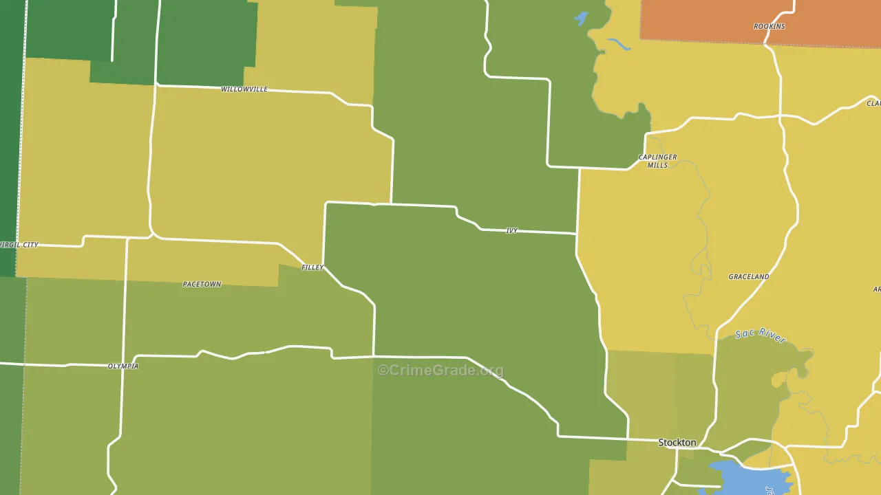 Cedar County, MO Map of Theft Rates