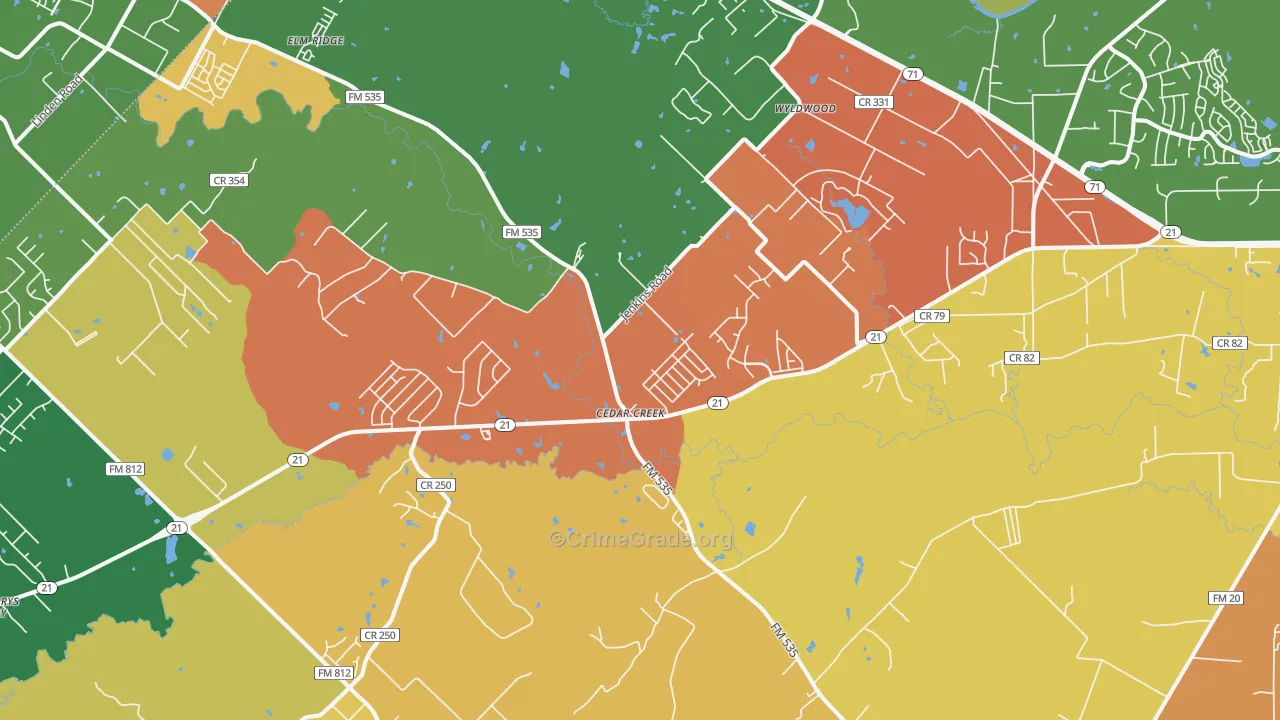 Cedar Creek, TX Map of Theft Rates