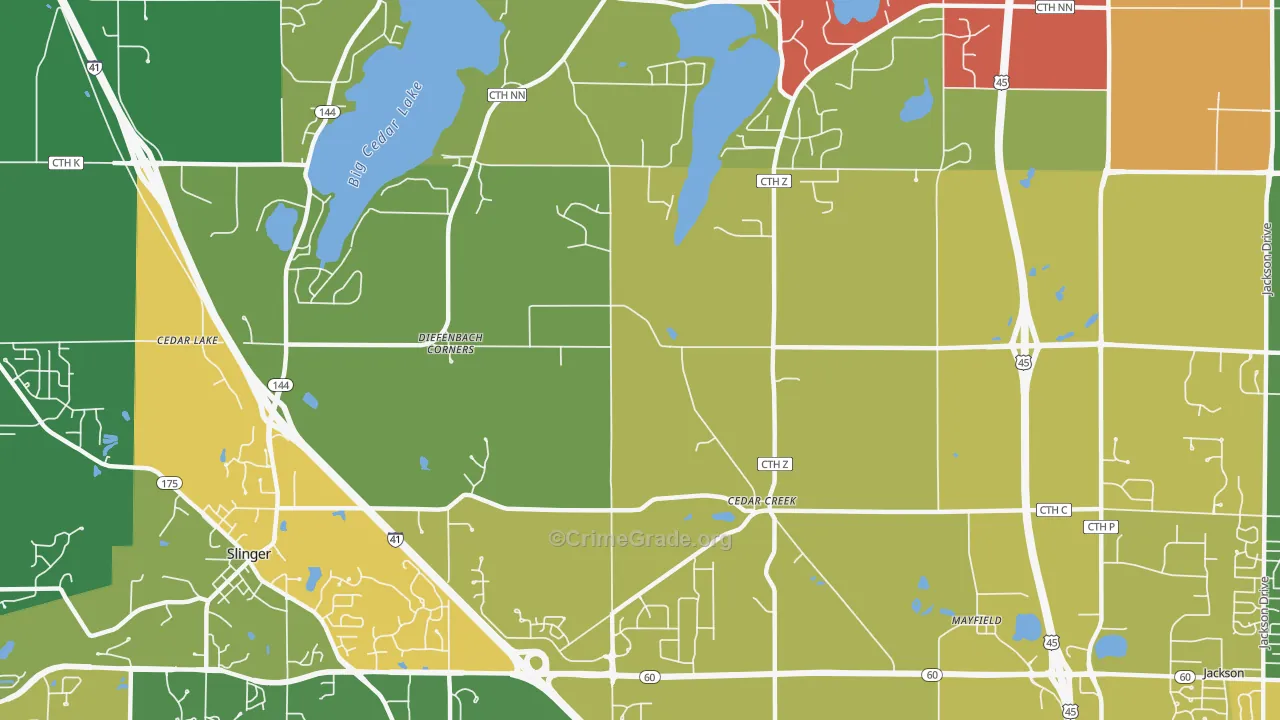 Cedar Creek, WI Map of Theft Rates