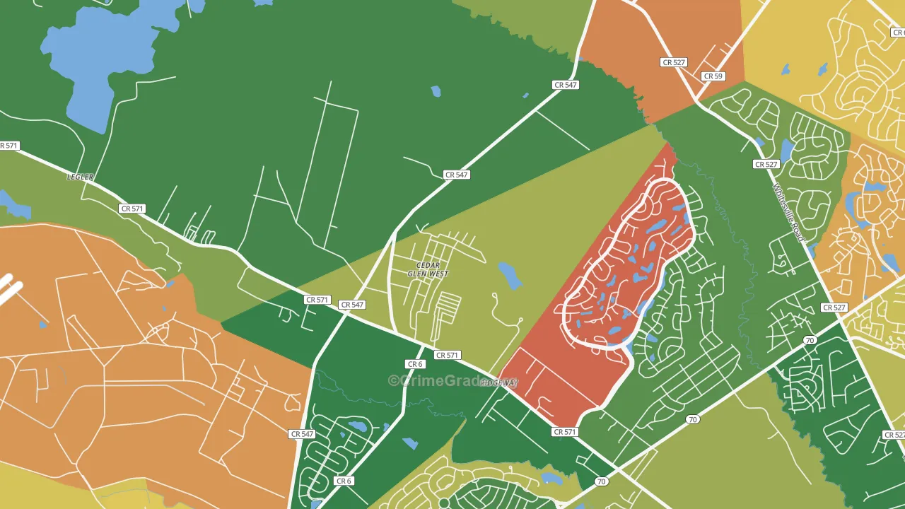 Cedar Glen West, NJ Map of Theft Rates