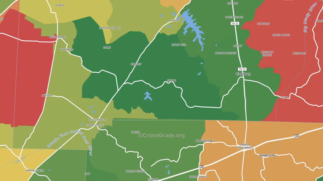 Cedar Grove, TN Map of Theft Rates