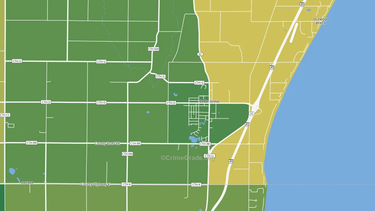 Cedar Grove, WI Map of Theft Rates