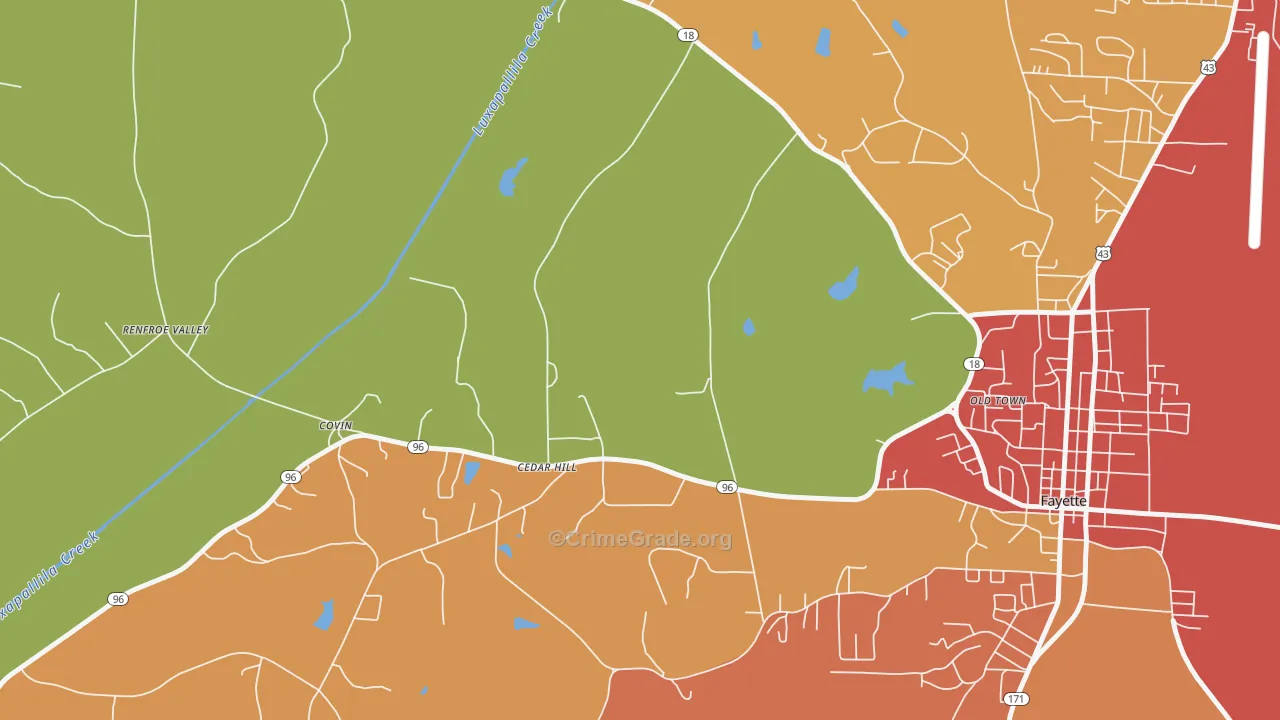 Cedar Hill, AL Map of Theft Rates