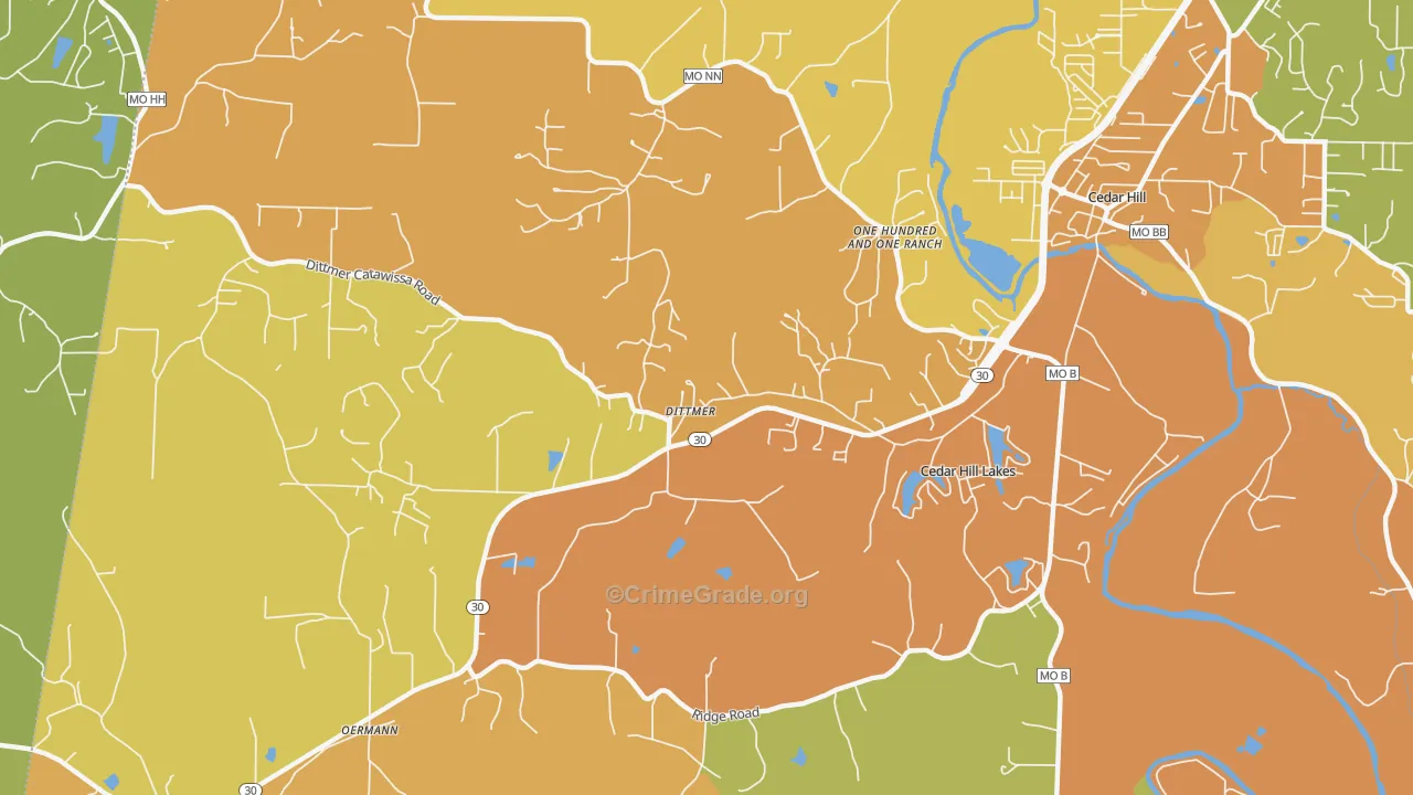 Cedar Hill Lakes, MO Map of Theft Rates