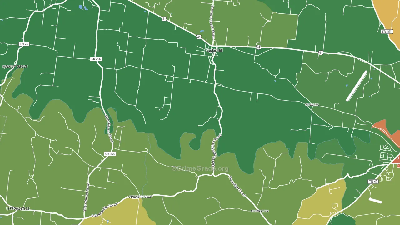Cedar Hill, TN Map of Theft Rates
