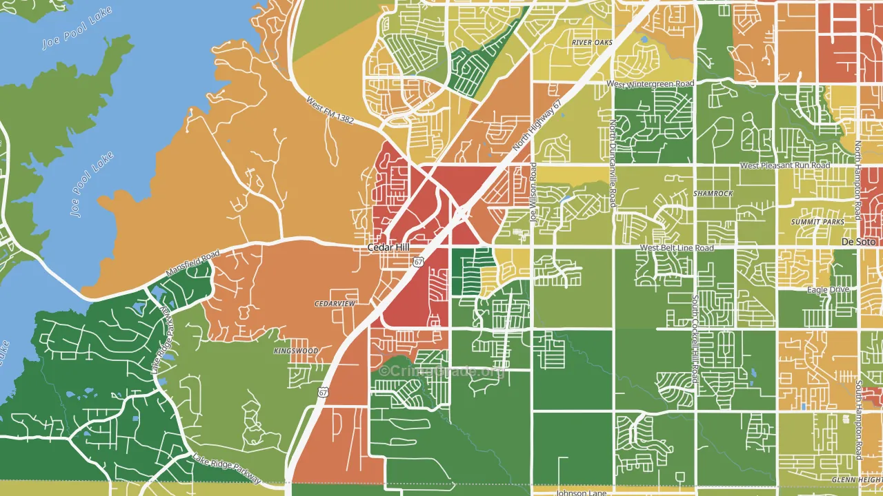 Cedar Hill, TX Map of Theft Rates