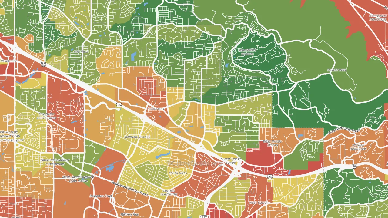 Cedar Hills-Cedar Mill, Portland, OR Map of Theft Rates