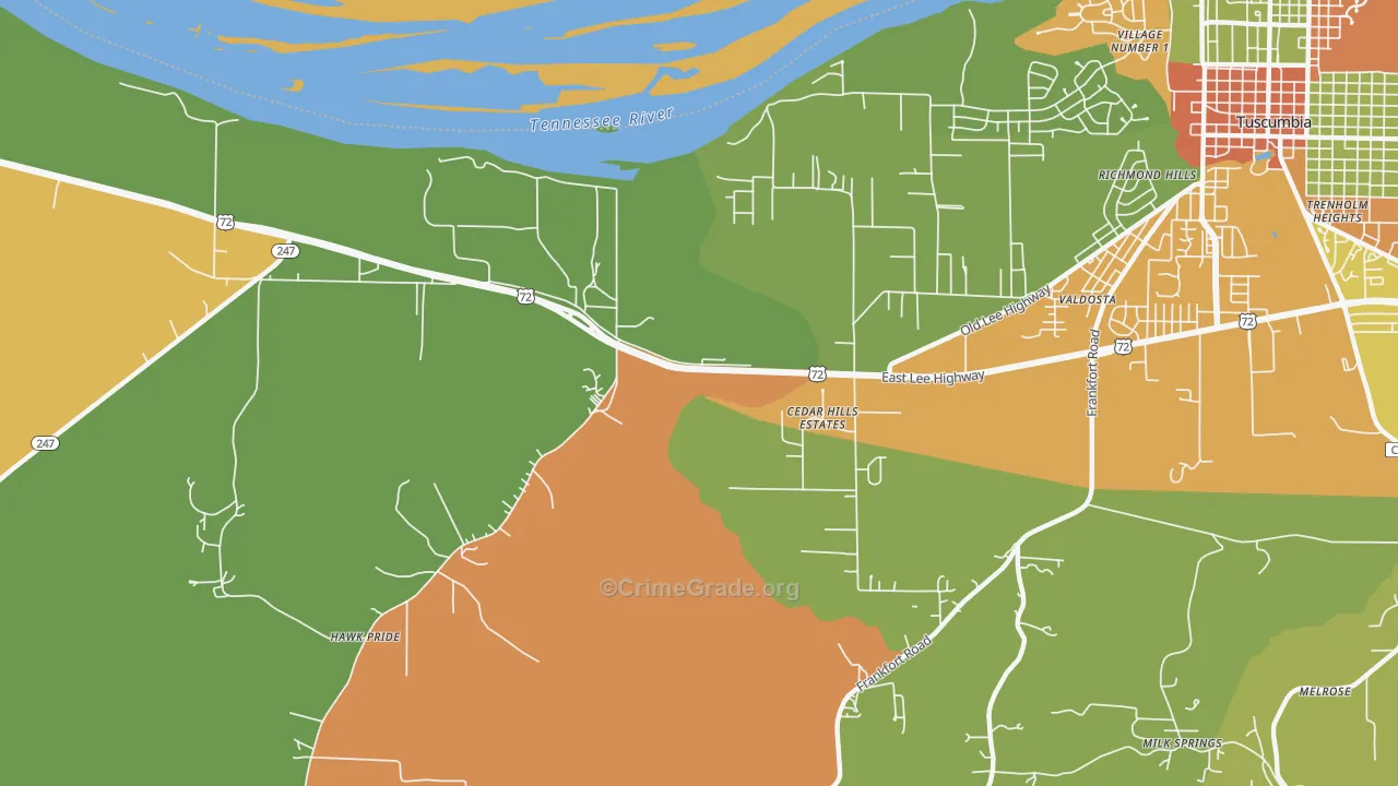 Cedar Hills Estates, AL Map of Theft Rates