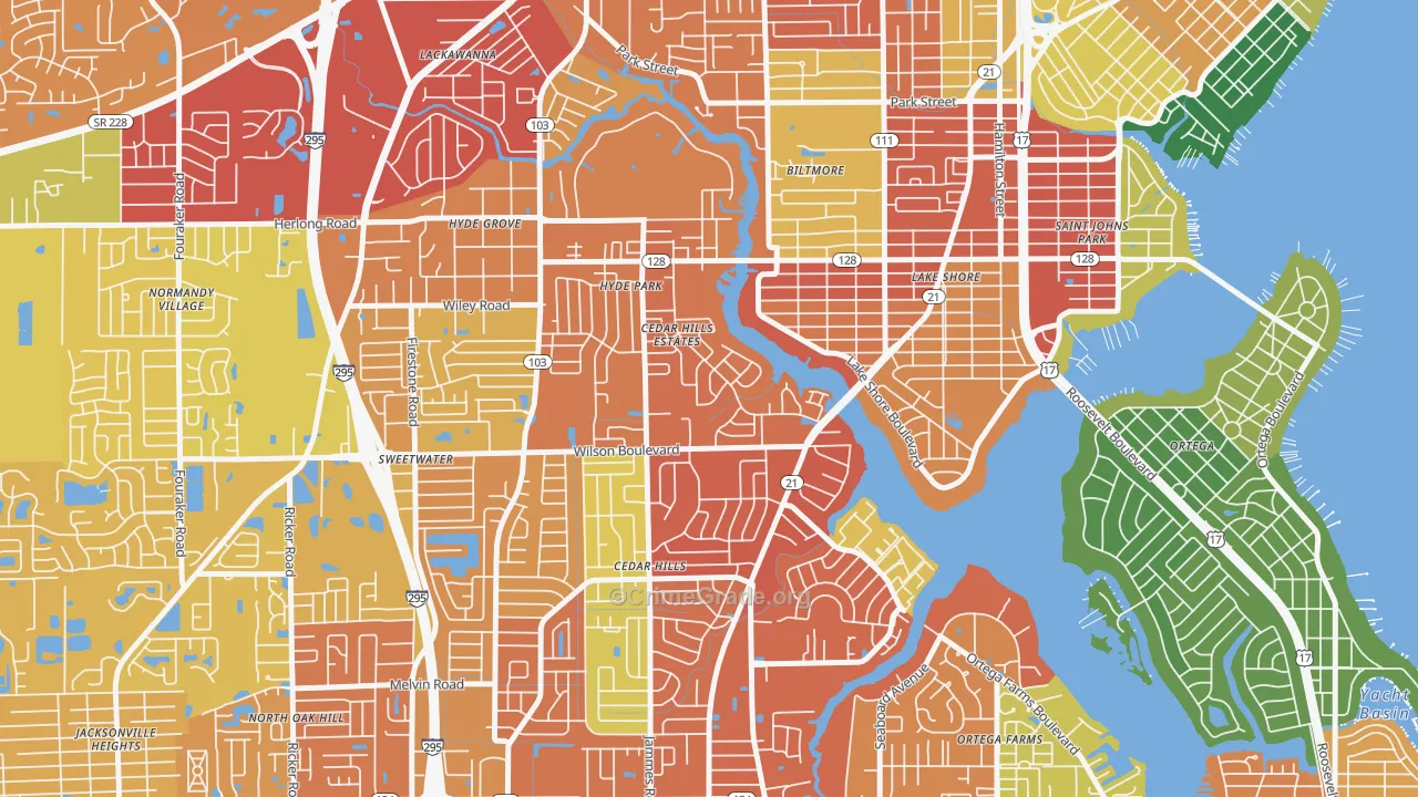 Cedar Hills Estates, Jacksonville, FL Map of Theft Rates