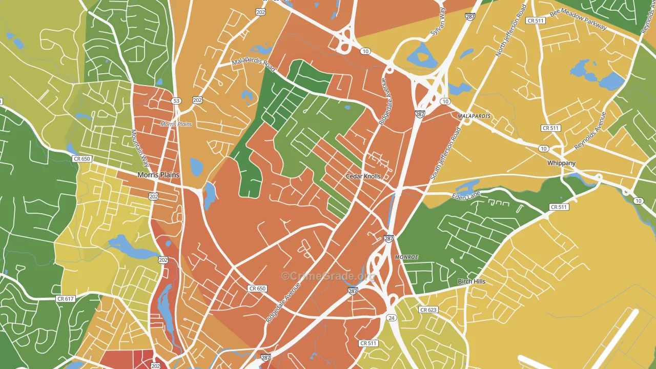Cedar Knolls, NJ Map of Theft Rates