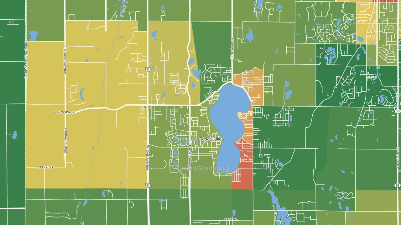 Cedar Lake, IN Map of Theft Rates