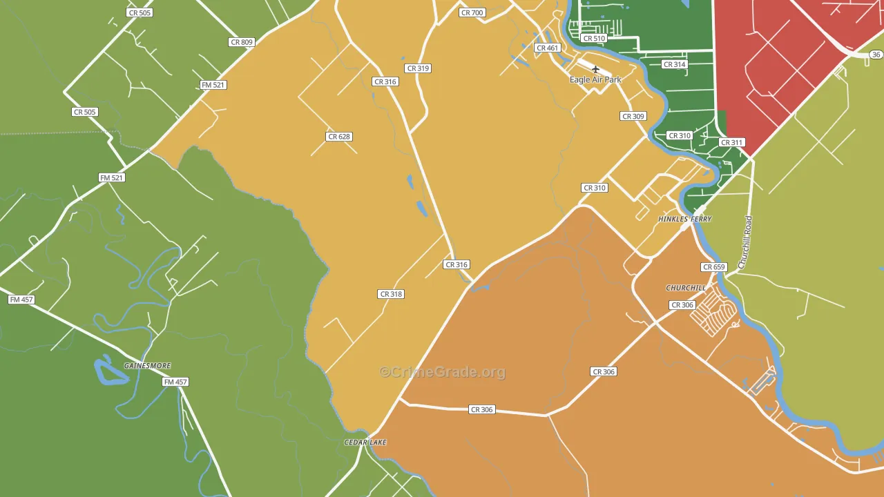 Cedar Lake, TX Map of Theft Rates