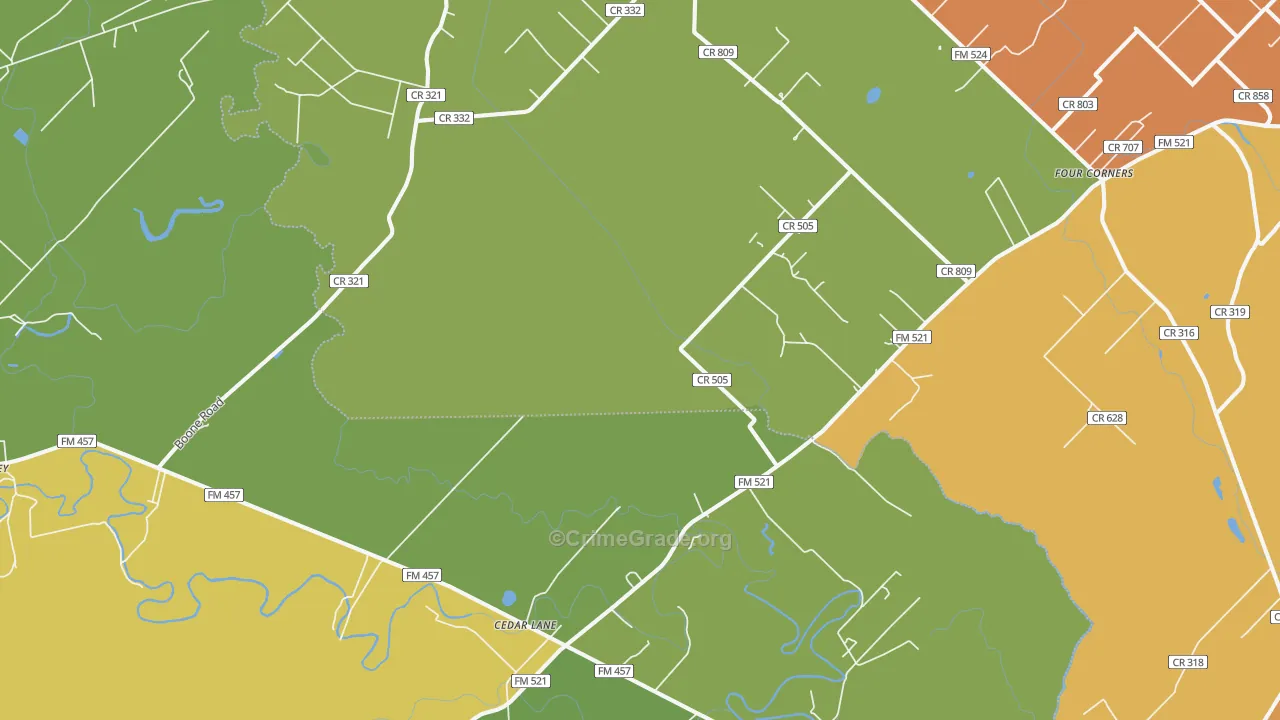 Cedar Lane, TX Map of Theft Rates