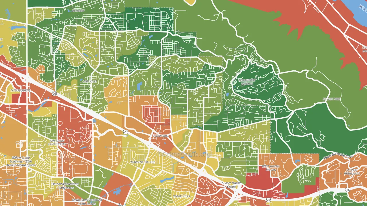 Cedar Mill, OR Map of Theft Rates