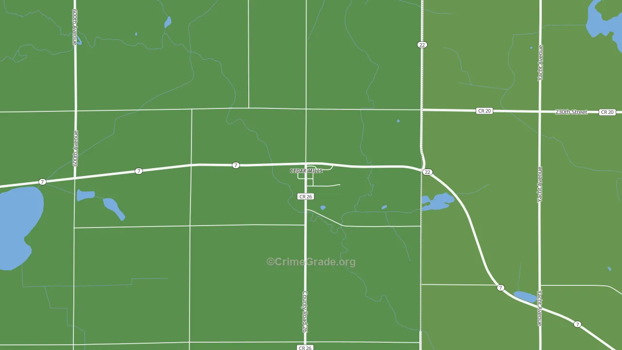 Cedar Mills, MN Map of Theft Rates