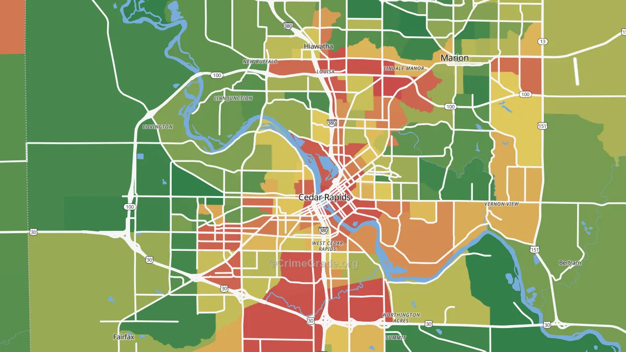 Cedar Rapids, IA Map of Theft Rates