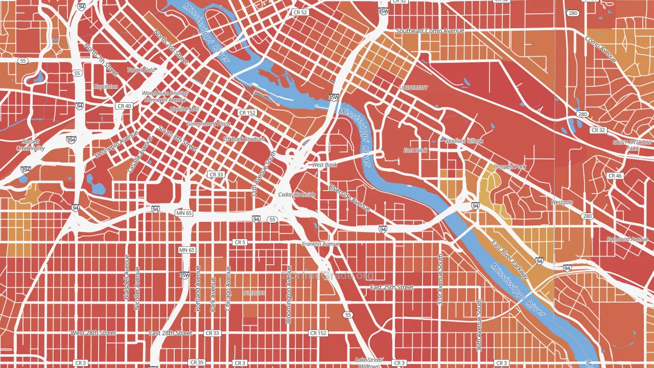 Cedar-Riverside, Minneapolis, MN Map of Theft Rates