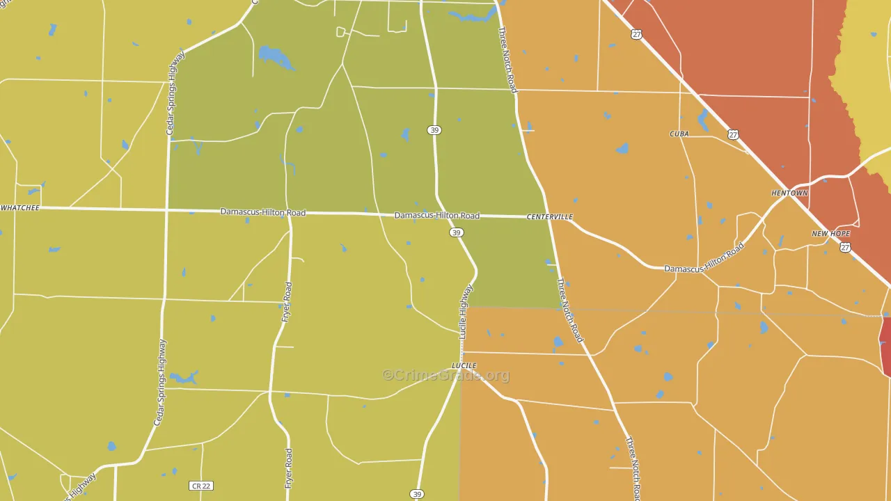 Cedar Springs, GA Map of Theft Rates
